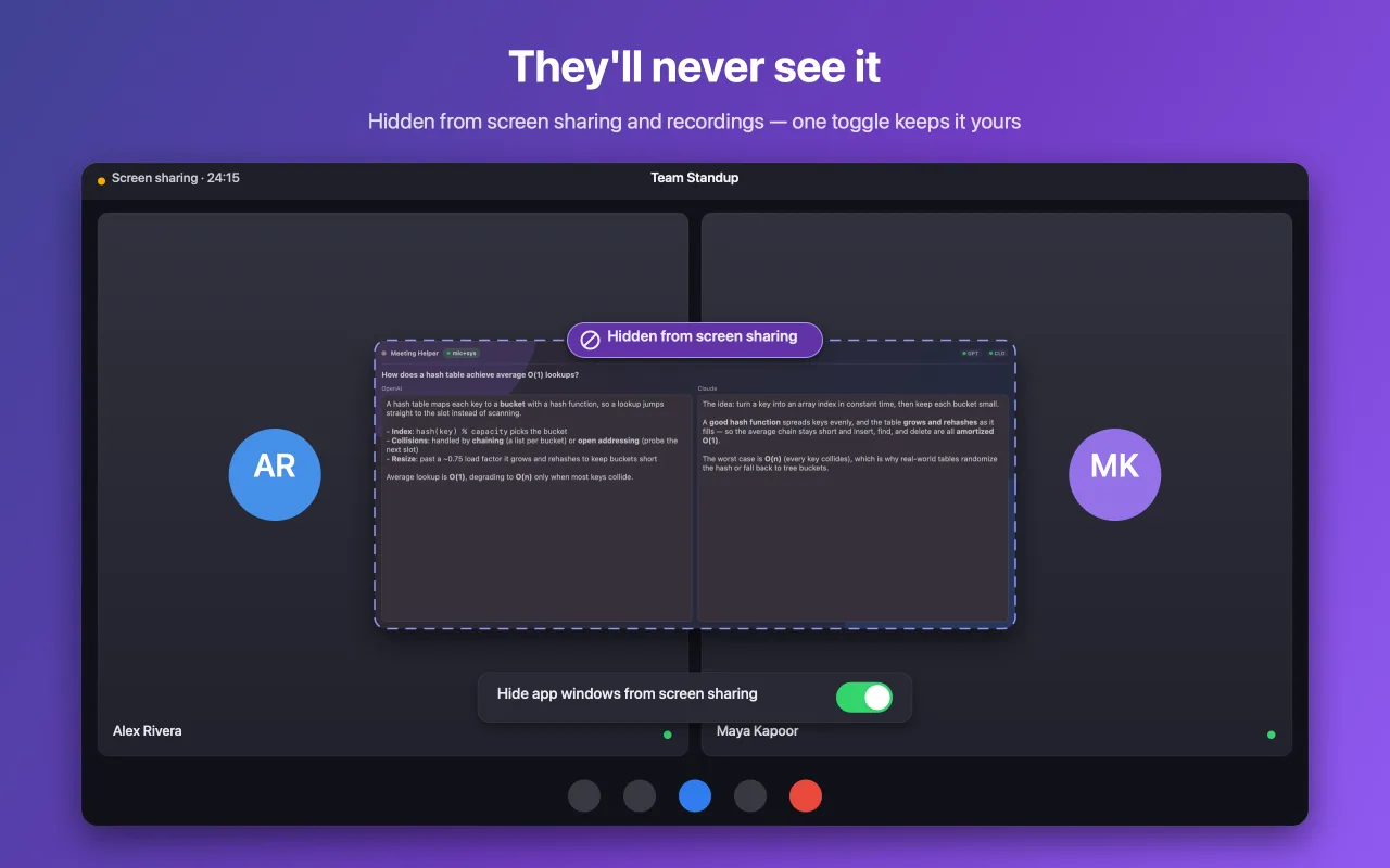Meeting Helper hidden from screen sharing during a call